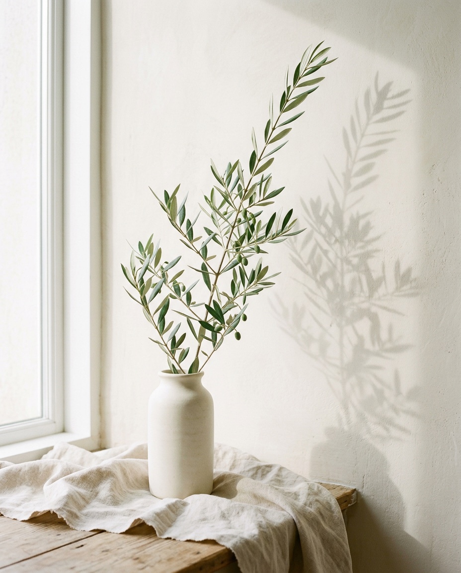 Olive branch in a ceramic vase